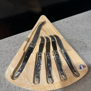 Laguiole Black Cheese Knife Set with Wooden Holder